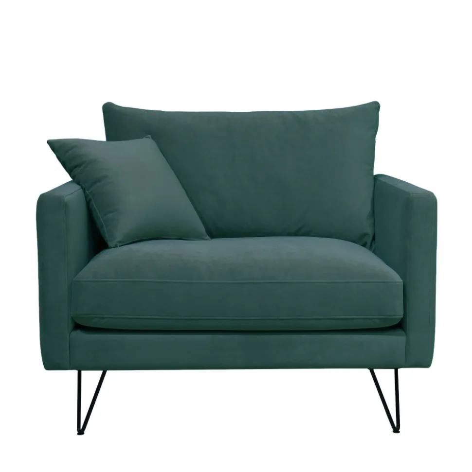 VILLABON Fauteuil XL en velours pieds épingles noirs
