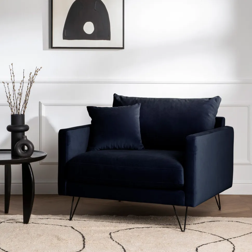 VILLABON Fauteuil XL en velours pieds épingles noirs