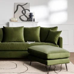 VILLABON Pouf en velours pieds épingles noirs