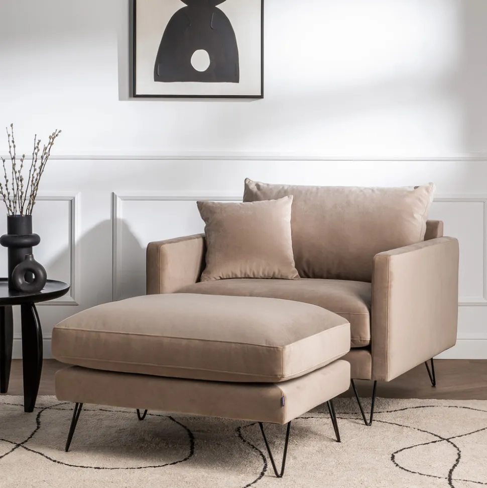 VILLABON Pouf en velours pieds épingles noirs