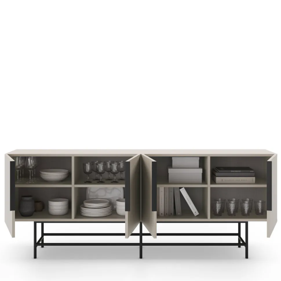 VINTARA Buffet 4 portes en bois et métal L200cm
