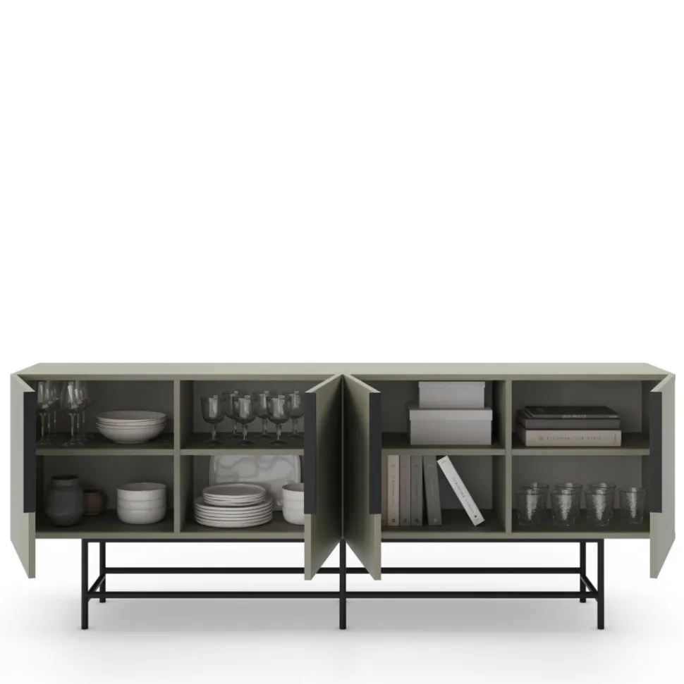 VINTARA Buffet 4 portes en bois et métal L200cm