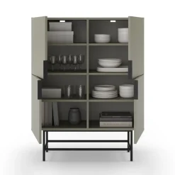 VINTARA Buffet haut 4 portes en bois et métal H128cm