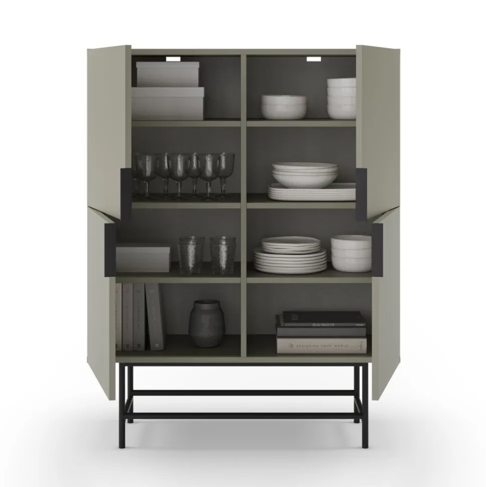 VINTARA Buffet haut 4 portes en bois et métal H128cm