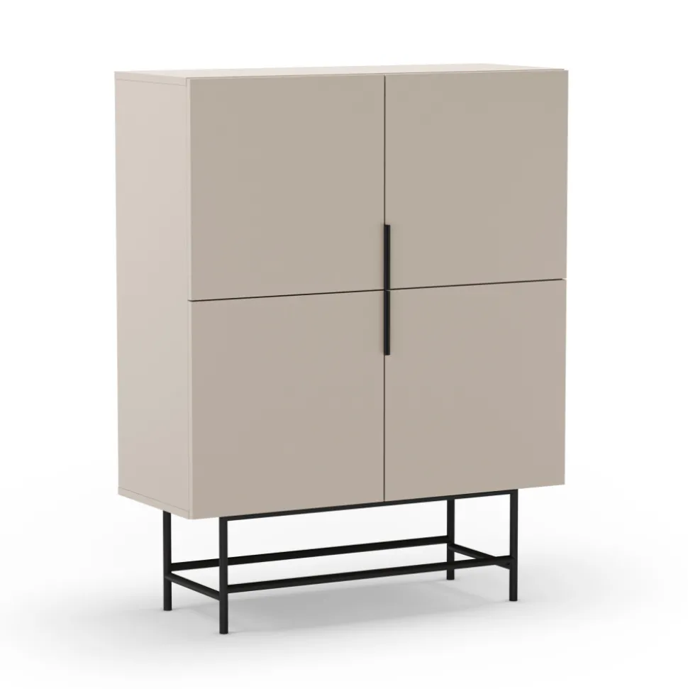 VINTARA Buffet haut 4 portes en bois et métal H128cm