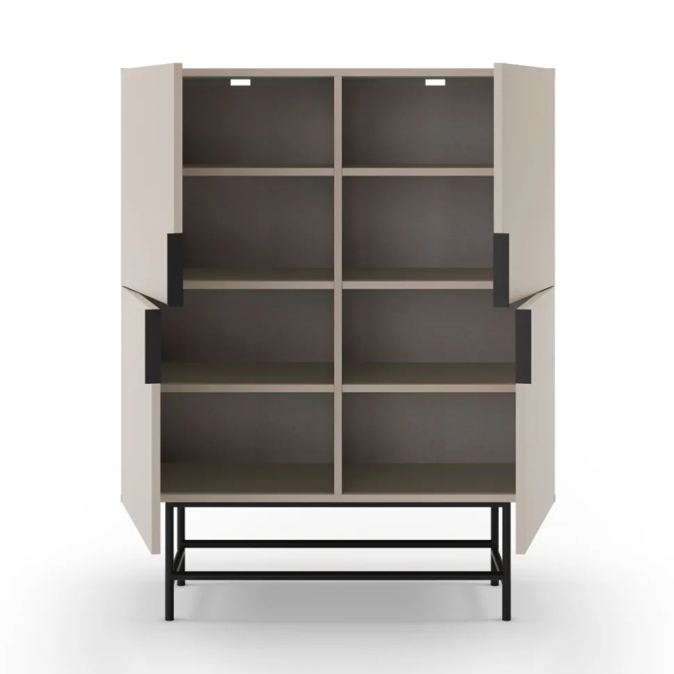 VINTARA Buffet haut 4 portes en bois et métal H128cm