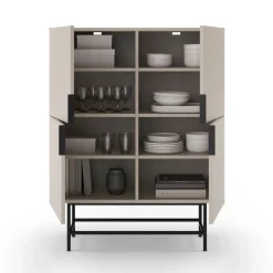 VINTARA Buffet haut 4 portes en bois et métal H128cm