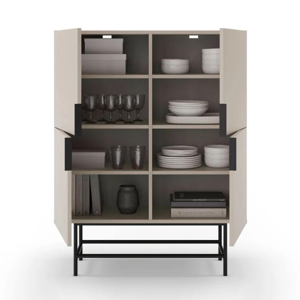 VINTARA Buffet haut 4 portes en bois et métal H128cm