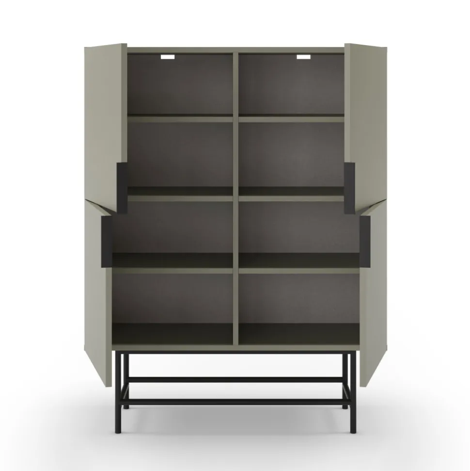 VINTARA Buffet haut 4 portes en bois et métal H128cm