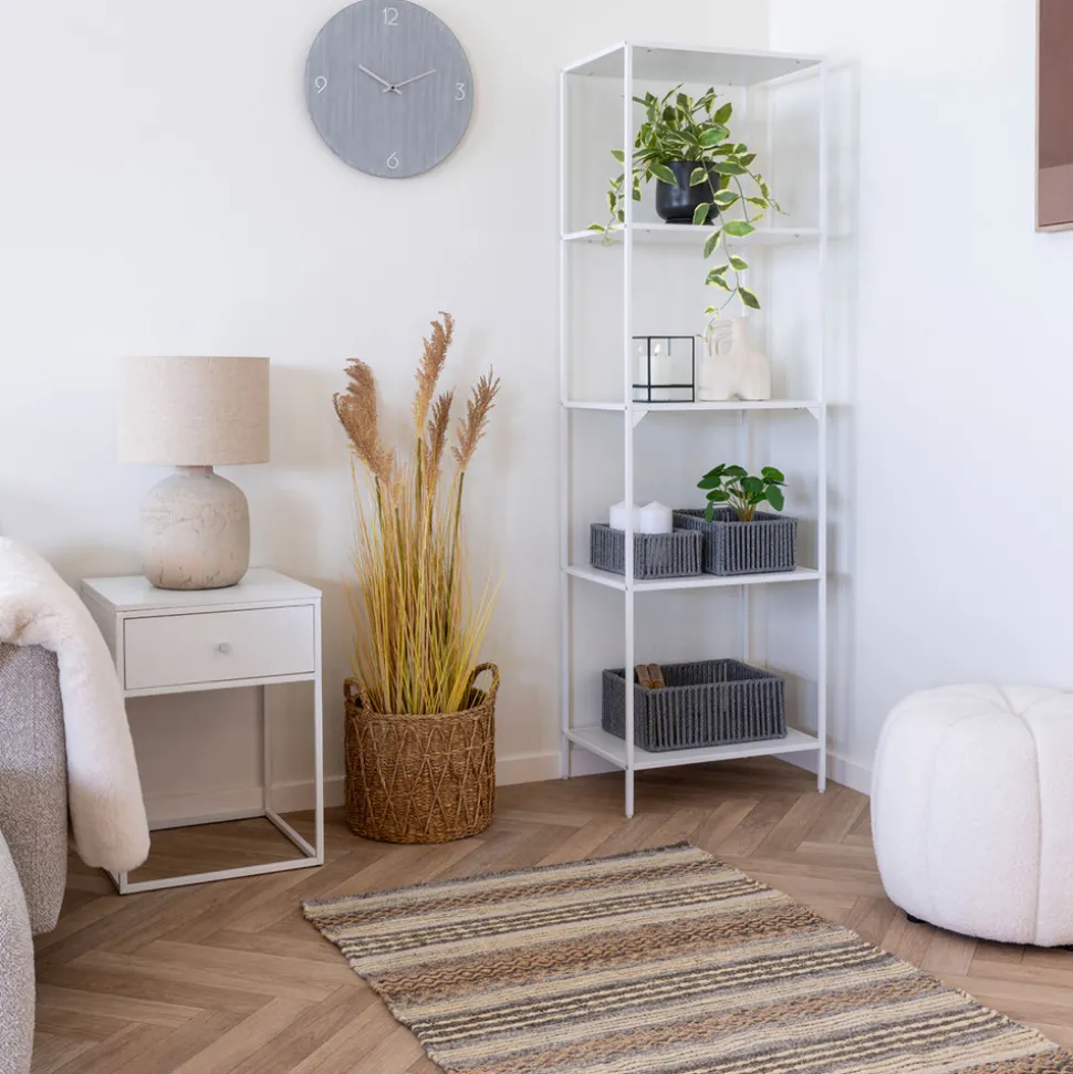 VITA Table de chevet avec tiroir en bois et métal blanc