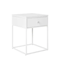 VITA Table de chevet avec tiroir en bois et métal blanc