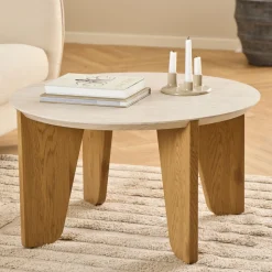 VIVO Table basse ronde en effet travertin ø80cm