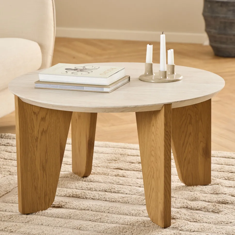 VIVO Table basse ronde en effet travertin ø80cm