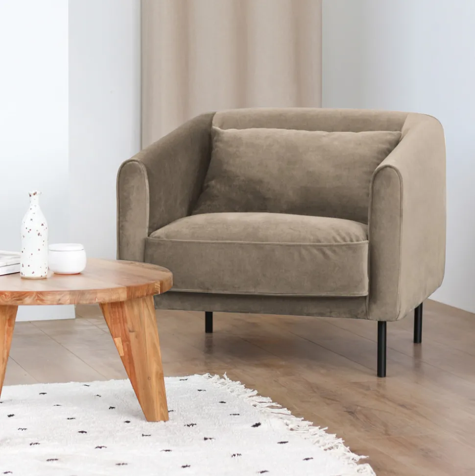 WINSEN Fauteuil en velours pieds droits en métal