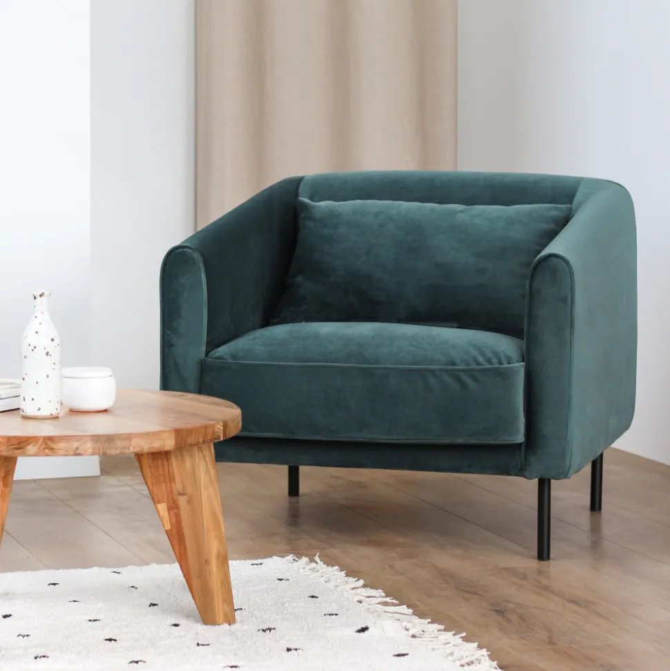 WINSEN Fauteuil en velours pieds droits en métal