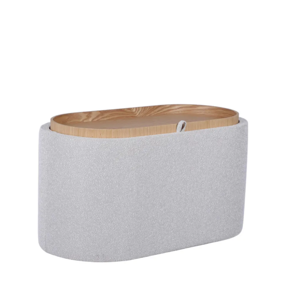 ZOÉ Banc ovale en tissu avec plateau et rangement L77cm