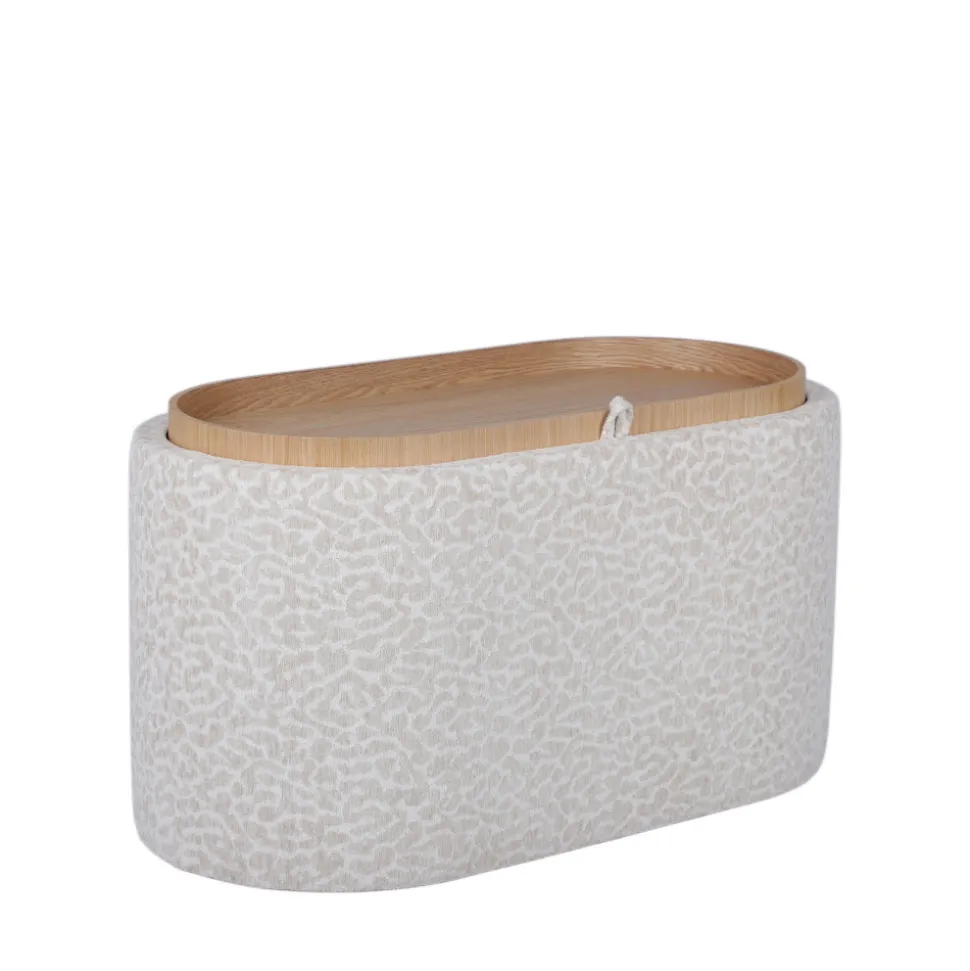 ZOÉ Banc ovale imprimé animal avec plateau et rangement L77cm