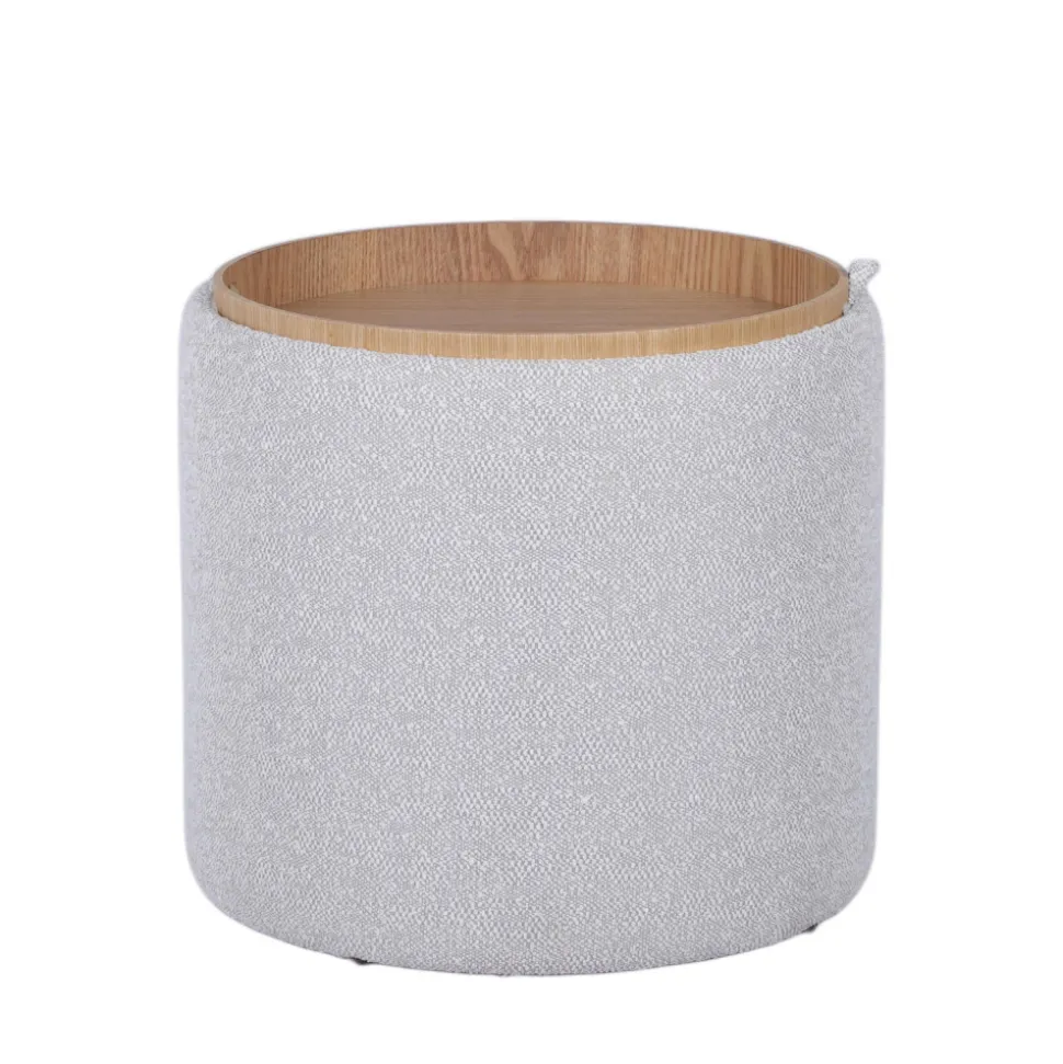 ZOÉ Pouf rond en tissu avec plateau et rangement ø40cm